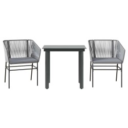 Ensemble à manger jardin coussins 3 pcs gris poly rotin verre 516018516018