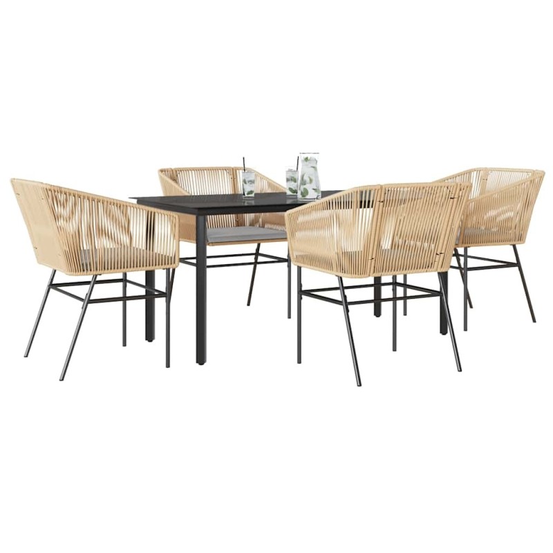 Ensemble à manger jardin coussins 5pcs marron poly rotin verre 516019516019