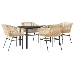 Ensemble à manger jardin coussins 5pcs marron poly rotin verre 516019516019
