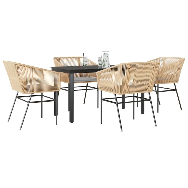 Ensemble à manger jardin coussins 5pcs marron poly rotin verre 516020516020