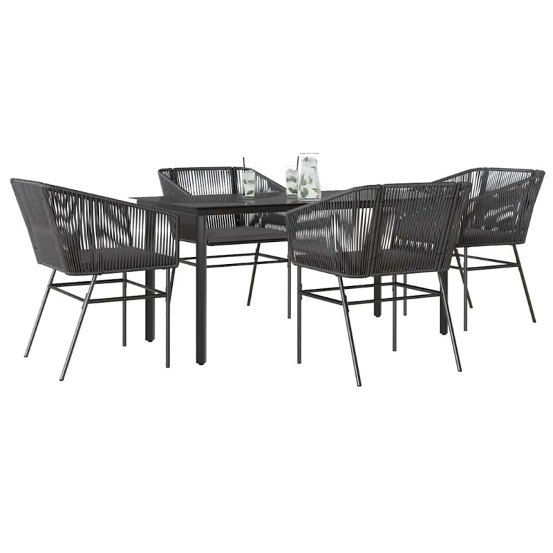 Ensemble à manger de jardin et coussins 5 pcs noir rotin verre 516022516022