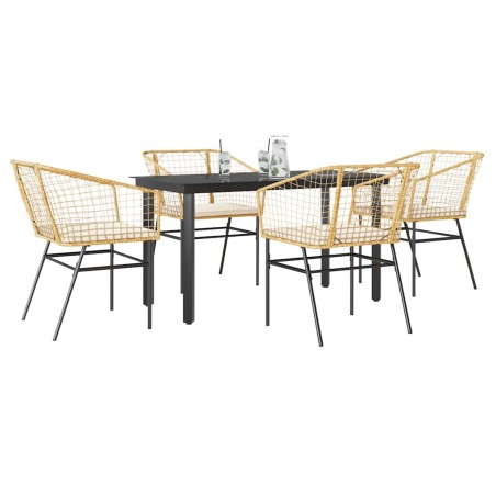 Ensemble à manger jardin coussins 5pcs marron poly rotin verre 516025516025