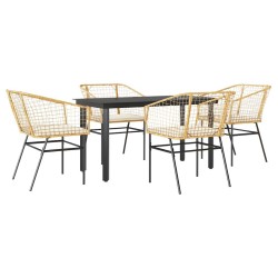 Ensemble à manger jardin coussins 5pcs marron poly rotin verre 516025516025
