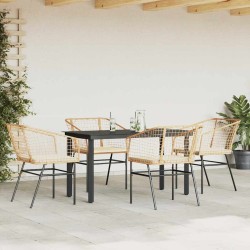 Ensemble à manger jardin coussins 5pcs marron poly rotin verre 516025516025