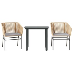 Ensemble à manger jardin coussins 3pcs marron poly rotin verre 516053516053
