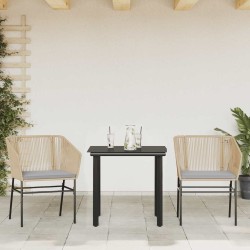 Ensemble à manger jardin coussins 3pcs marron poly rotin verre 516053516053