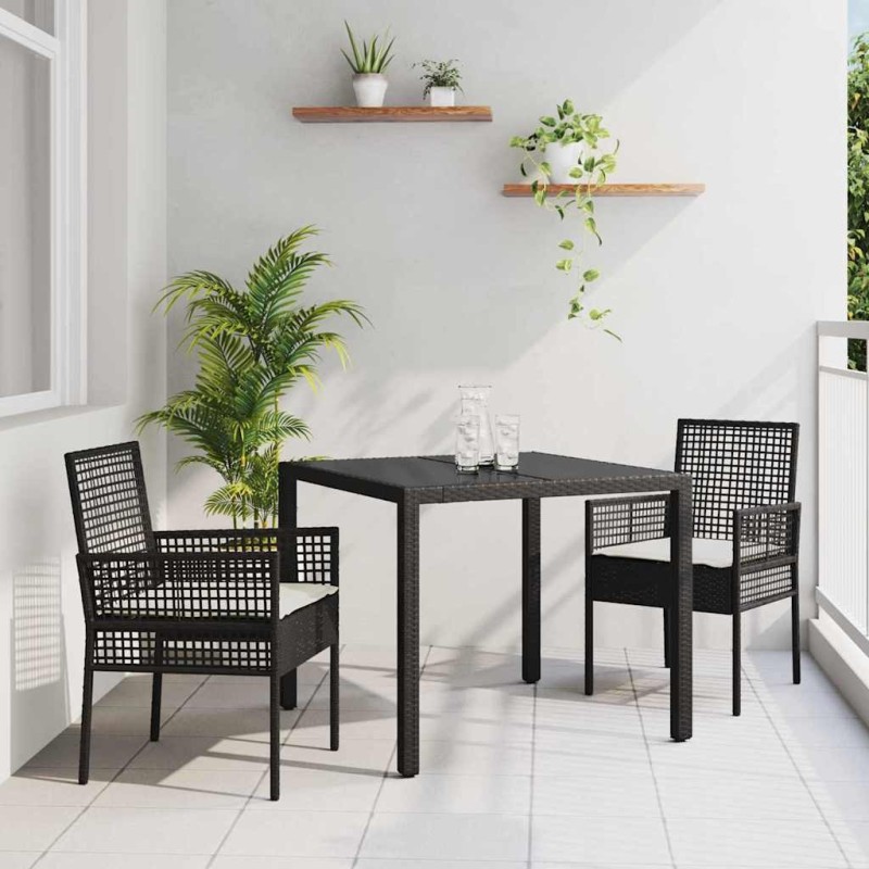 Ensemble de salle à manger pour jardin 3 pcs Noir polyrotin 516089516089