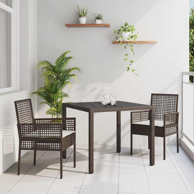 Ensemble de salle à manger pour jardin 3 pcs Marron polyrotin 516092516092
