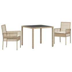 Ensemble de salle à manger pour jardin 3 pcs Beige polyrotin 516101516101