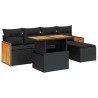 Salon de jardin 6 pcs avec coussins noir résine tressée acacia 516107516107