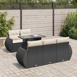 Salon de jardin 6 pcs avec coussins noir résine tressée 516116516116
