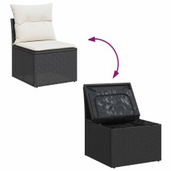 Salon de jardin 6 pcs avec coussins noir résine tressée 516116516116