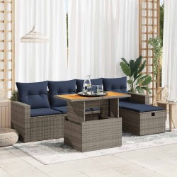 Salon de jardin avec coussins 6 pcs gris résine tressée acacia 516161516161
