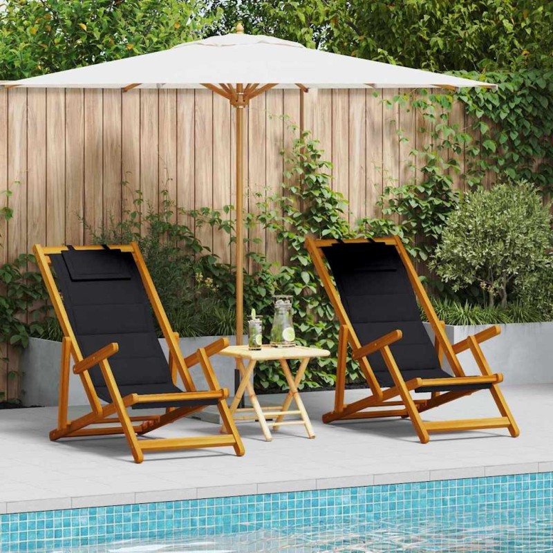 Chaise de plage avec coussin 2 pcs Marron Bois d'Acacia Massif 516168516168