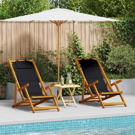 Chaise de plage avec coussin 2 pcs Marron Bois d'Acacia Massif 516168516168