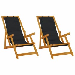 Chaise de plage avec coussin 2 pcs Marron Bois d'Acacia Massif 516168516168