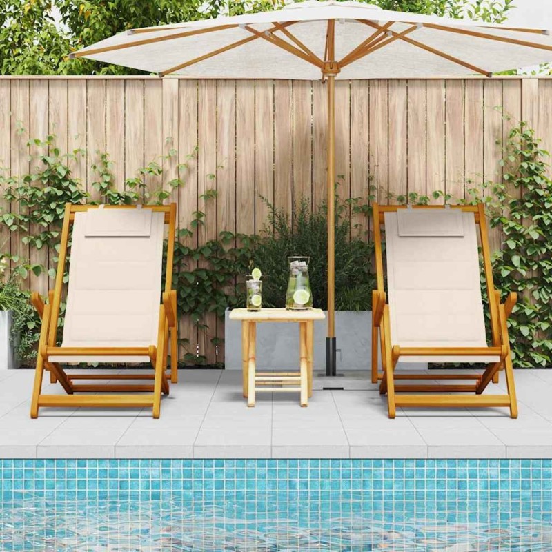 Chaise de plage avec coussin 2 pcs Marron Bois d'Acacia Massif 516169516169
