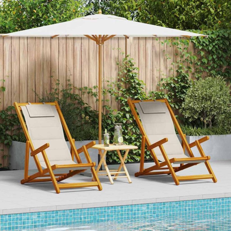 Chaise de plage avec coussin 2 pcs Marron Bois d'Acacia Massif 516170516170