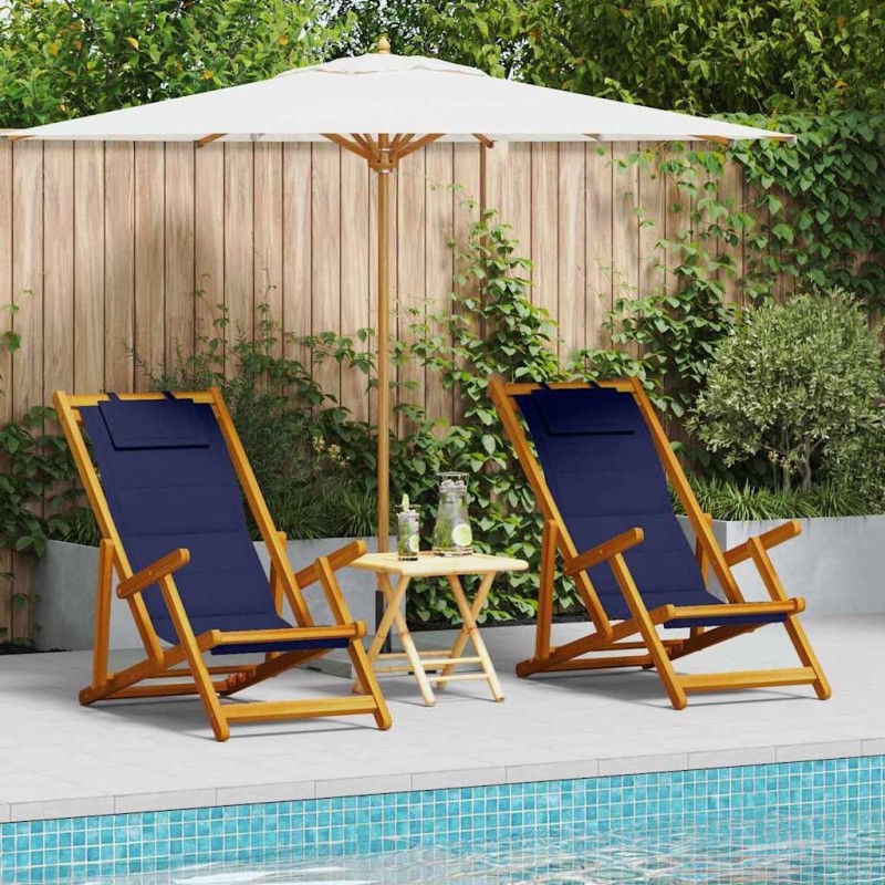 Chaise de plage avec coussin 2 pcs Marron Bois d'Acacia Massif 516171516171