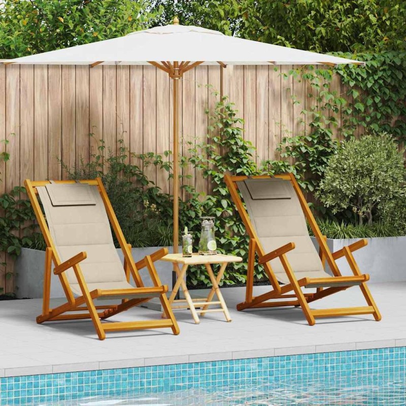 Chaise de plage avec coussin 2 pcs Marron Bois d'Acacia Massif 516186516186