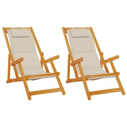 Chaise de plage avec coussin 2 pcs Marron Bois d'Acacia Massif 516186516186