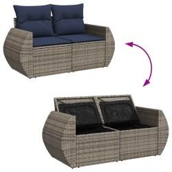 Salon de jardin 5 pcs avec coussins gris résine tressée acacia 516211516211