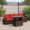 Salon de jardin avec coussins 5pcs marron résine tressée acacia 516212516212