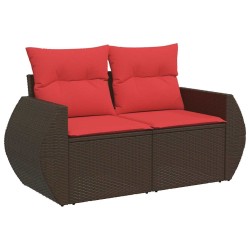 Salon de jardin avec coussins 5pcs marron résine tressée acacia 516212516212