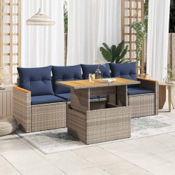 Salon de jardin 5 pcs avec coussins gris résine tressée 516242516242