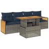 Salon de jardin 5 pcs avec coussins gris résine tressée acacia 516243516243