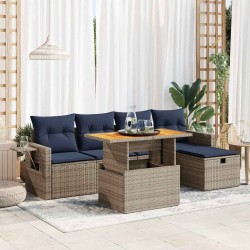 Salon de jardin avec coussins 6 pcs gris résine tressée acacia 516250516250