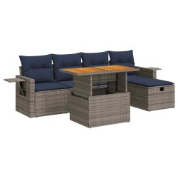 Salon de jardin avec coussins 6 pcs gris résine tressée acacia 516250516250