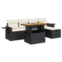 Salon de jardin 6 pcs avec coussins noir résine tressée acacia 516251516251