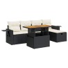 Salon de jardin 6 pcs avec coussins noir résine tressée acacia 516251516251
