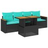Salon de jardin 5 pcs avec coussins noir résine tressée 516252516252