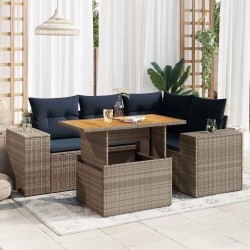 Salon de jardin 5 pcs avec coussins gris résine tressée 516253516253