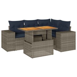 Salon de jardin 5 pcs avec coussins gris résine tressée 516253516253