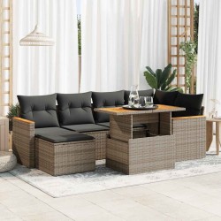 Salon de jardin avec coussins 7 pcs gris résine tressée acacia 516254516254