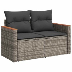 Salon de jardin avec coussins 7 pcs gris résine tressée acacia 516254516254