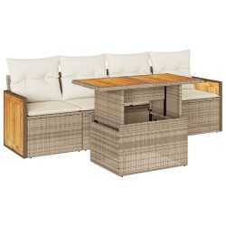 Salon de jardin avec coussins 5 pcs beige résine tressée acacia 516256516256