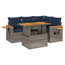 Salon de jardin 5 pcs avec coussins gris résine tressée acacia 516257516257