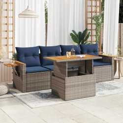 Salon de jardin 5 pcs avec coussins gris résine tressée 516258516258