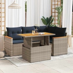 Salon de jardin 5 pcs avec coussins gris résine tressée 516259516259