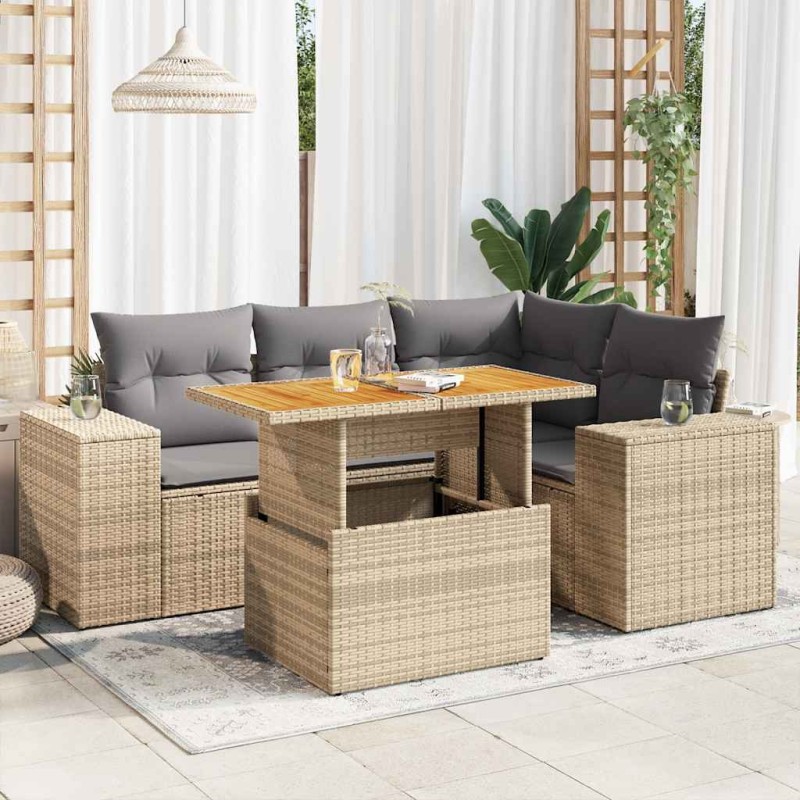 Salon de jardin avec coussins 5 pcs beige résine tressée 516260516260