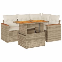 Salon de jardin avec coussins 5 pcs beige résine tressée acacia 516261516261