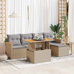 Salon de jardin 6 pcs avec coussins beige résine tressée acacia 516262516262