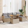 Salon de jardin 6 pcs avec coussins beige résine tressée acacia 516262516262