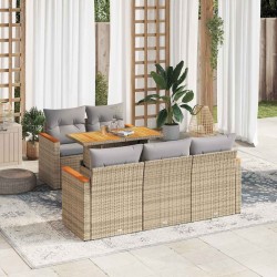 Salon de jardin 6 pcs avec coussins beige résine tressée acacia 516263516263