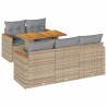 Salon de jardin 6 pcs avec coussins beige résine tressée acacia 516263516263
