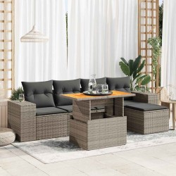 Salon de jardin 6 pcs avec coussins gris résine tressée 516264516264